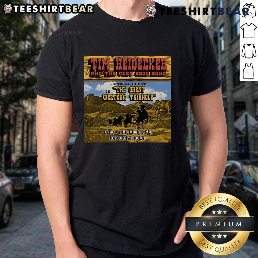 Alt Text: Official Tim Heidecker & The Very Good Band 2025 Tour T-Shirt featuring vibrant design and tour details.