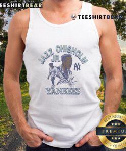 Official Yankees Jazz Chisholm Jr. signature tank top featuring team logo and player signature in stylish design.