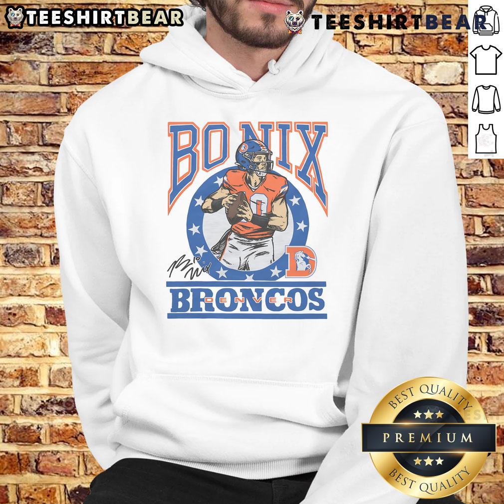Premium Broncos Bo Nix signature hoodie featuring team colors and logo, perfect for fans and game day wear.