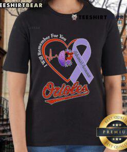 Pretty 'I Will Remember For You' Alzheimer's Awareness tee featuring Baltimore Orioles logo, perfect for supporters.