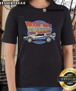 Vintage ladies tee featuring a top back view of a classic car design from Back to the Furious, perfect for car enthusiasts.
