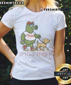 Top Bettes Triples Phillies Phanatic Ladies Tee featuring vibrant Philadelphia Phillies design for fans.