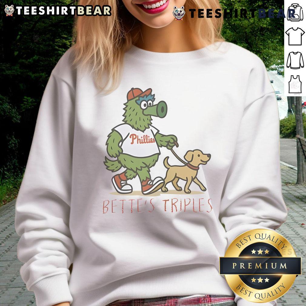 Top Bettes Triples sweatshirt featuring the iconic Phillie Phanatic for Philadelphia Phillies fans.
