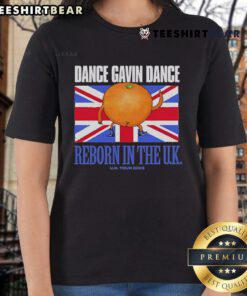 Top Dance Gavin Dance Reborn in the UK Tour 2023 ladies tee featuring vibrant design and tour details.