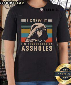 Top Dark Helmet 'I Knew It, I'm Surrounded by Assholes' Retro Vintage Ladies Tee in stylish black design.
