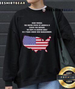Cozy sweatshirt featuring 'The United States of America is closed for repairs' graphic, perfect for casual wear.