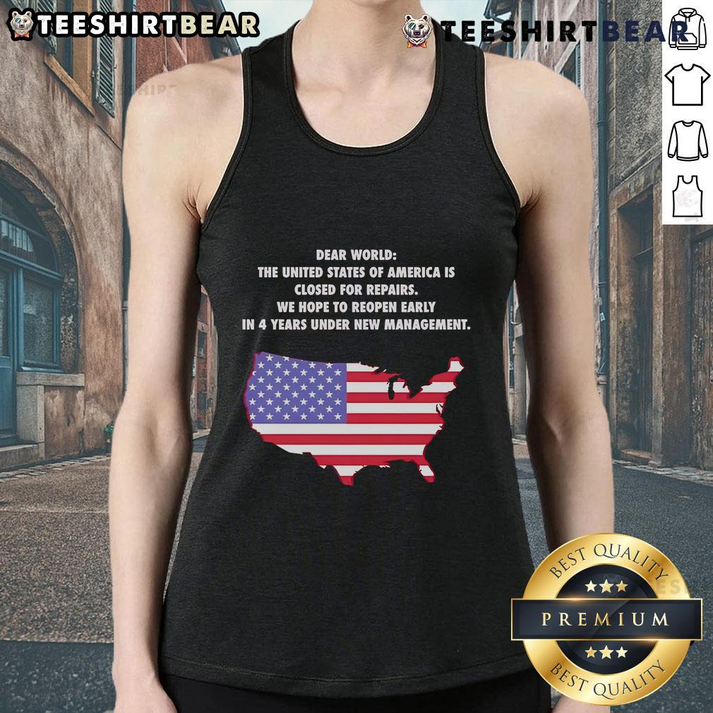 USA Closed for Repairs Tank Top featuring a humorous graphic design, perfect for casual wear and patriotic fashion.