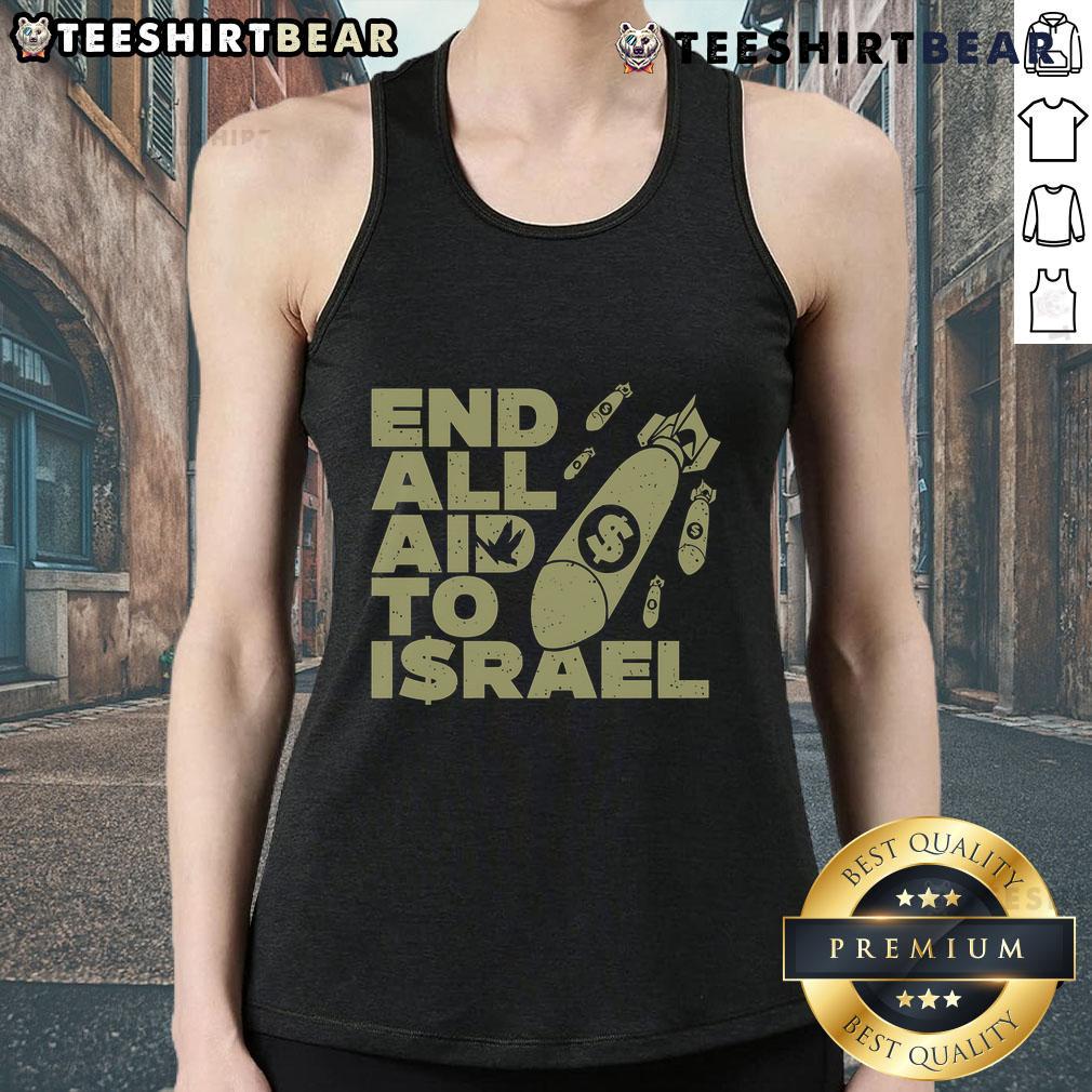 Top End All Aid to Israel tank top featuring bold graphics and a stylish design for support and fashion.