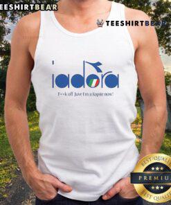 Alt Text: Top Fck Off Juve I'm A Kopite Now tank top featuring bold text, perfect for Liverpool FC fans and supporters.