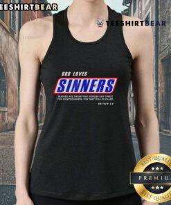 Top God Loves Sinners Bible Verse Tank Top featuring inspirational scripture design on a stylish tank for casual wear.