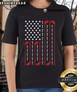 Top Golf womens tee with American flag design, showcasing a vibrant golfing experience and patriotic spirit.
