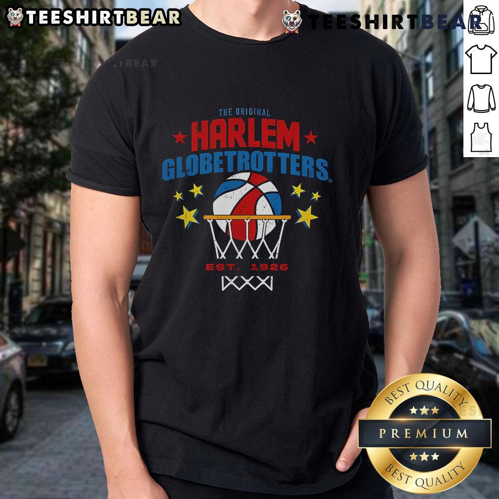 Alt Text: Top Harlem Globetrotters Nothing But Net Est 1926 T-Shirt featuring iconic logo and vibrant design for fans.