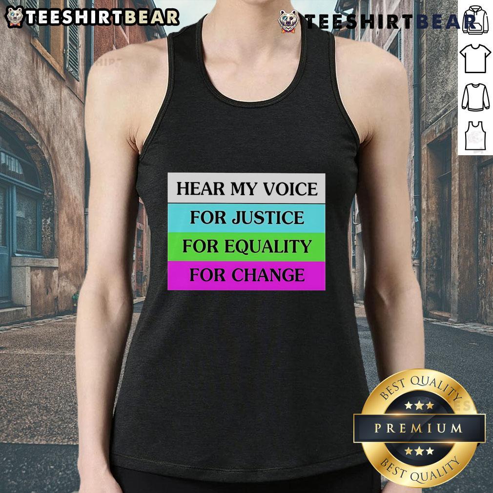 Top Hear My Voice Tank Top promoting justice, equality, and change, perfect for activism and social awareness.