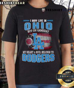 Stylish Dodgers ladies tee featuring 'I May Live in Ohio, But My Heart Belongs to Dodgers' for game day fans.