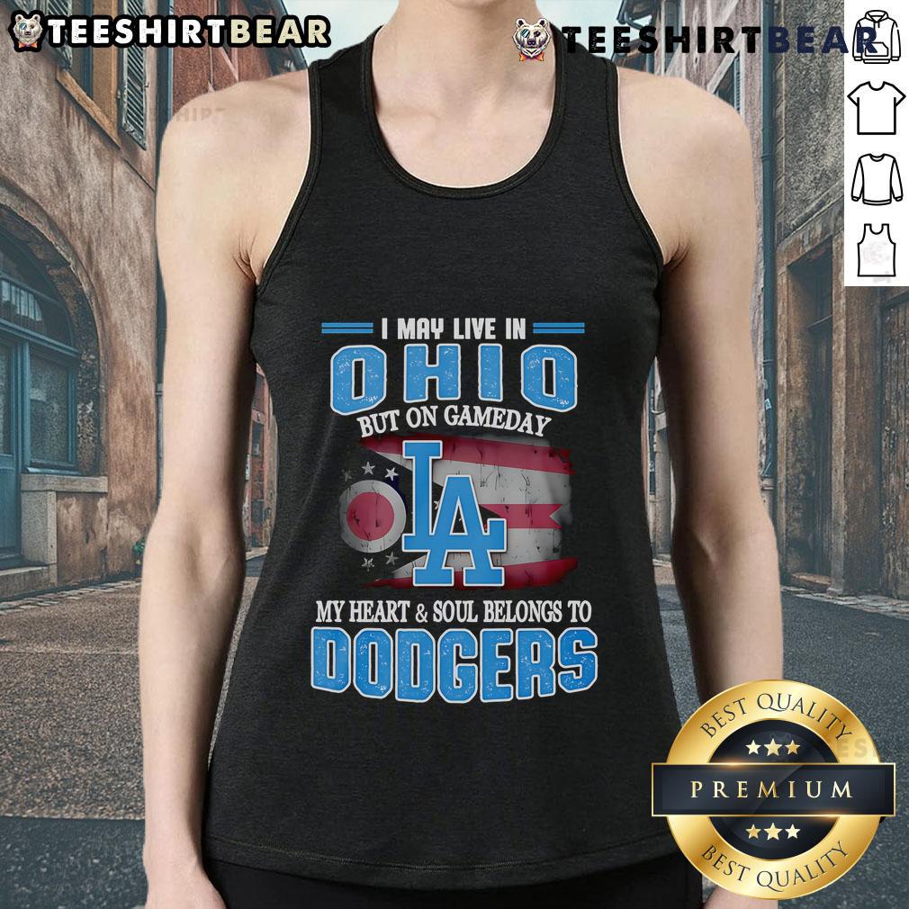 Stylish Dodgers tank top for game day, showcasing pride for LA while living in Ohio. Perfect for baseball fans!
