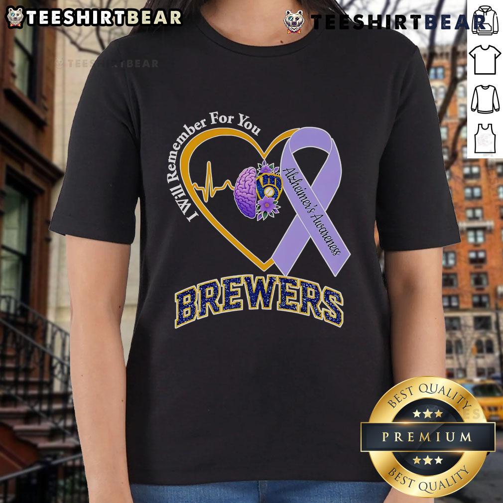 Top I Will Remember For You Alzheimer's Awareness tee featuring Milwaukee Brewers logo, perfect for raising awareness.