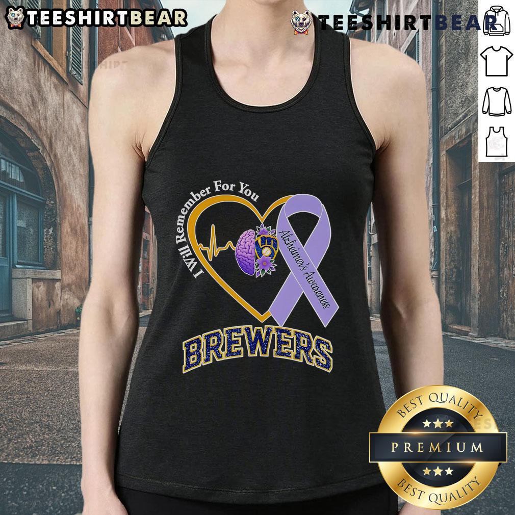 Milwaukee Brewers tank top promoting Alzheimer's awareness, featuring a heartfelt message for support and remembrance.