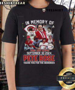 Top In Memory Of The Hit King Pete Rose Thank You For The Memories Ladies Tee showcasing a stylish tribute design.