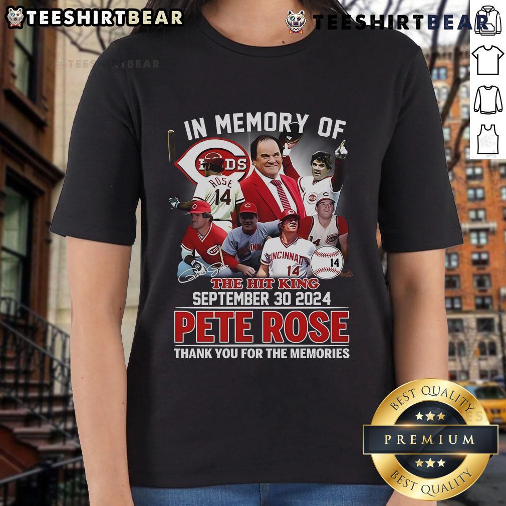 Top In Memory Of The Hit King Pete Rose Thank You For The Memories Ladies Tee showcasing a stylish tribute design.