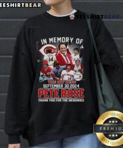 Top In Memory Of The Hit King Pete Rose Thank You For The Memories sweatshirt featuring a vintage baseball design.
