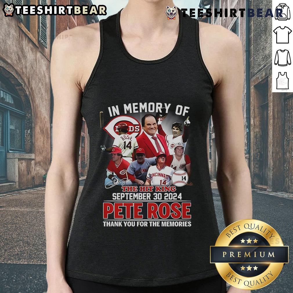 Top In Memory of the Hit King Pete Rose Thank You for the Memories Tank Top, celebrating baseball legend Pete Rose.