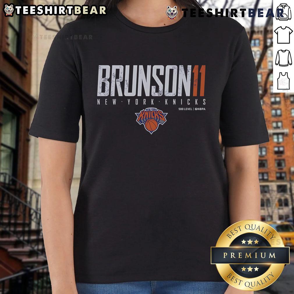 Top Jalen Brunson New York Knicks ladies tee featuring team colors and logo, perfect for female fans and supporters.