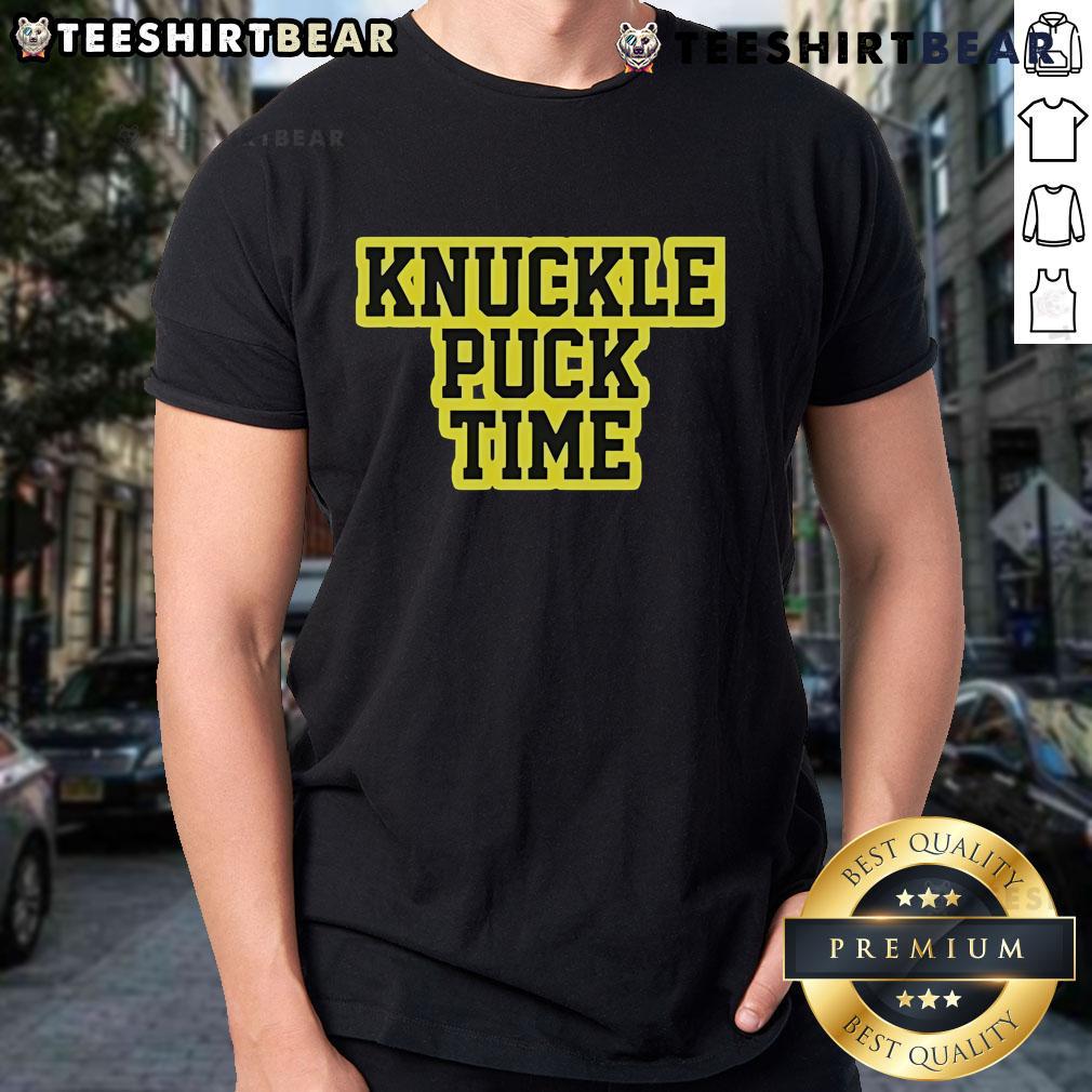 Top Knuckle Puck Time T-Shirt featuring a bold graphic design for hockey fans, perfect for casual wear and game day.