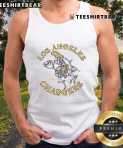 Alt Text: Top Los Angeles Chargers Dia De Los Muertos tank top featuring vibrant colors and festive designs for NFL fans.