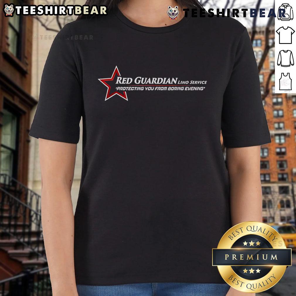 Alt Text: Top Marvel Studios Thunderbolts Red Guardian Limo Service logo on a stylish ladies tee, perfect for fans.