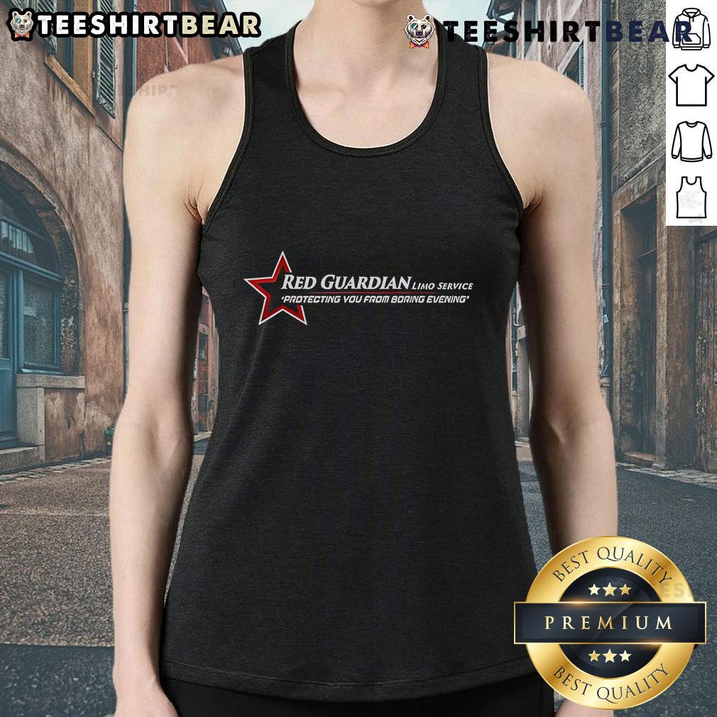 Alt Text: Top Marvel Studios Thunderbolts Red Guardian tank top featuring a stylish limo service logo design.