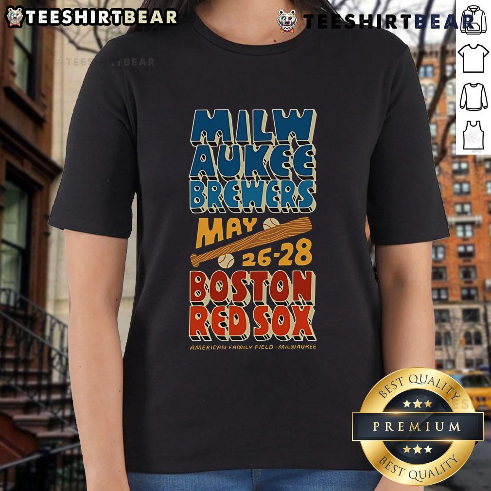 Ladies tee featuring Milwaukee Brewers vs Boston Red Sox May 26-28, 2025, perfect for baseball fans.