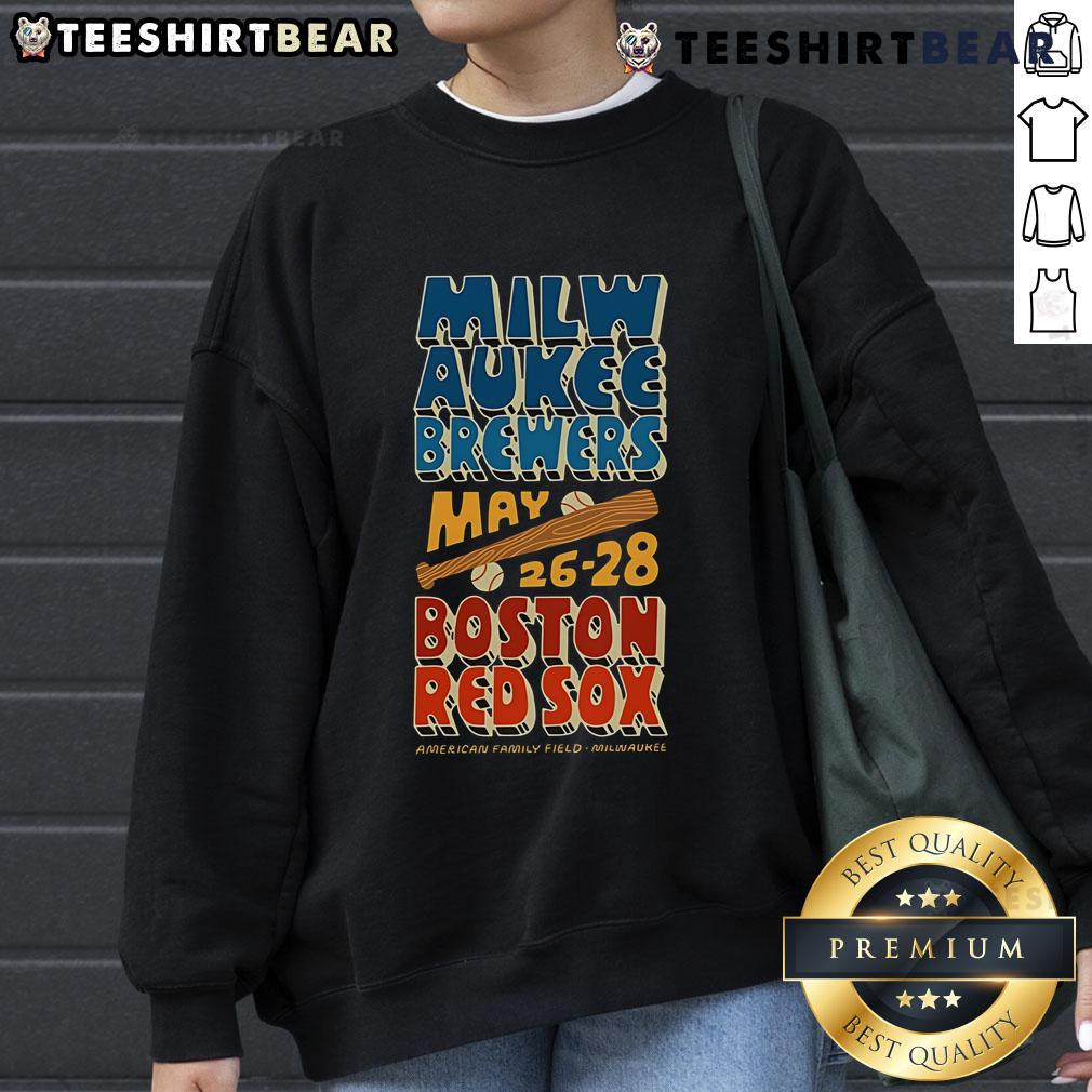 Milwaukee Brewers vs. Boston Red Sox May 26-28, 2025 sweatshirt featuring team logos and vibrant colors.