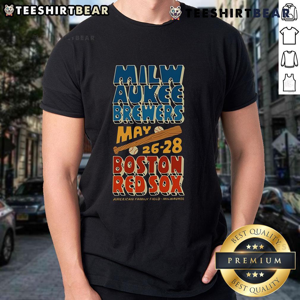 Top Milwaukee Brewers vs Boston Red Sox May 26-28, 2025 T-Shirt featuring team logos and vibrant design.