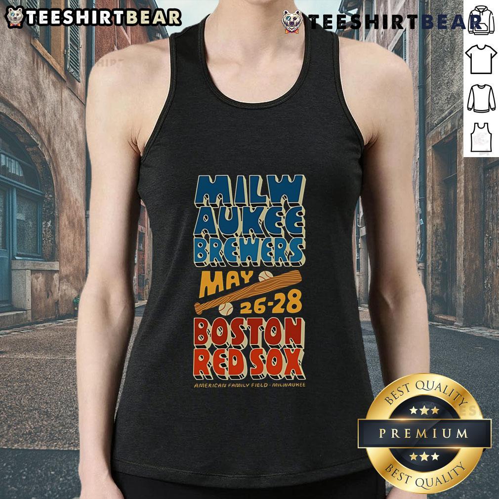 Stylish tank top featuring Milwaukee Brewers vs. Boston Red Sox May 26-28, 2025 graphic for baseball fans.