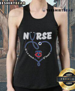 Top Minnesota Twins Nurse 'It's a Work of Heart' Tank Top in vibrant colors, perfect for fans and healthcare workers.