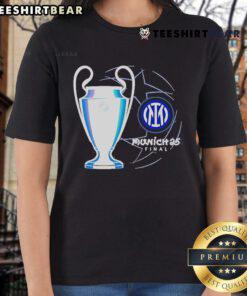 Alt Text: Top Munich 25 UCL Final Inter Milan ladies tee featuring stylish design for passionate football fans.