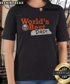 Top New York Islanders World's Best Dad ladies tee featuring team colors and logo, perfect gift for hockey fans.