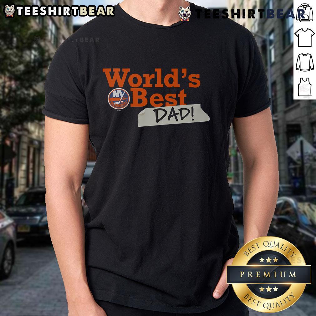 Top New York Islanders Worlds Best Dad T-Shirt featuring team colors and logo, perfect for proud hockey dads.