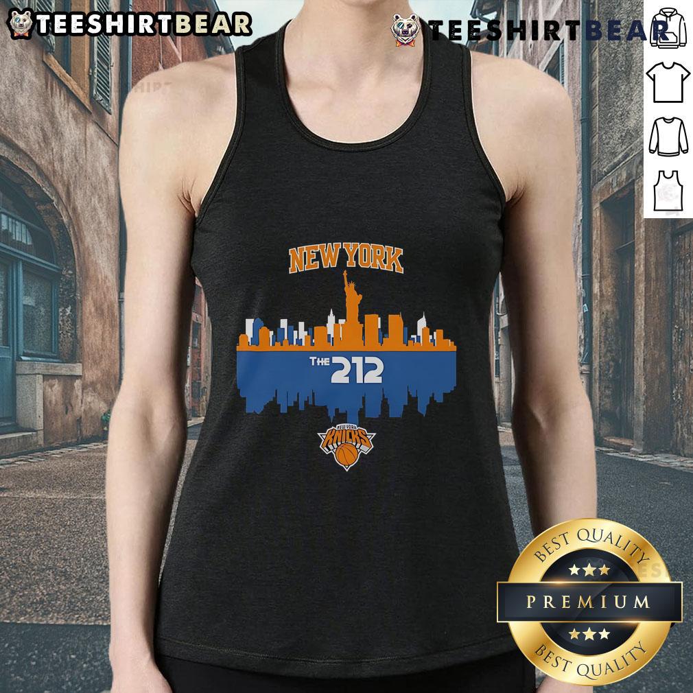 Top New York Knicks The 212 Skyline Tank Top featuring iconic NYC skyline design, perfect for basketball fans.