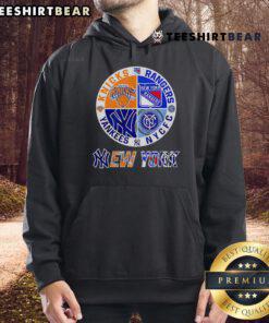 Top New York Yankees, Knicks, Rangers, NYCFC sports circle logo hoodie featuring iconic team logos and vibrant design.