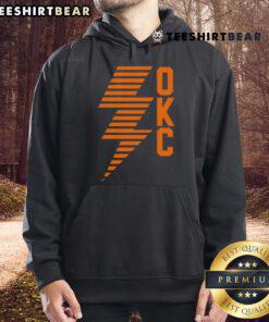 Alt Text: Stylish OKC Lightning Bolt Thunder basketball hoodie featuring bold graphics and a comfortable fit for fans.