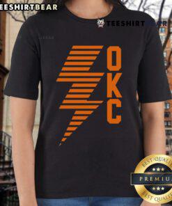 Top OKC Lightning Bolt Thunder Basketball Ladies Tee featuring vibrant design for passionate fans of Oklahoma City Thunder.