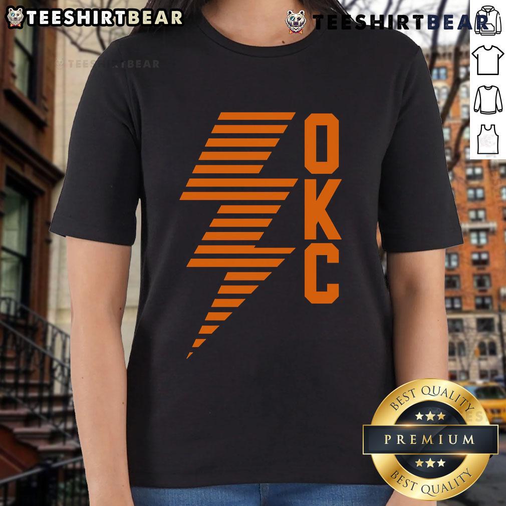 Top OKC Lightning Bolt Thunder Basketball Ladies Tee featuring vibrant design for passionate fans of Oklahoma City Thunder.