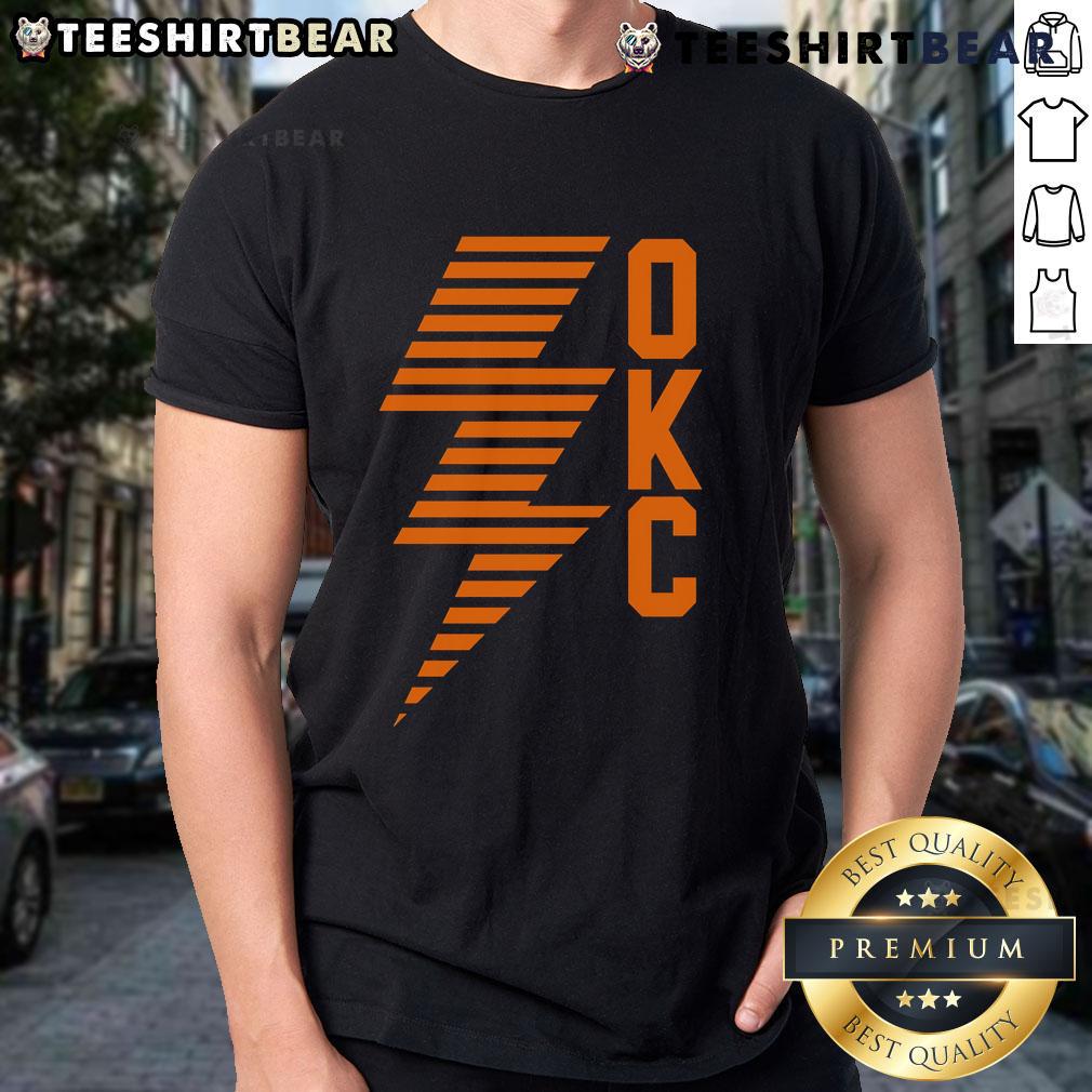 Top OKC Lightning Bolt Thunder Basketball T-Shirt featuring vibrant design for fans of the Oklahoma City Thunder.