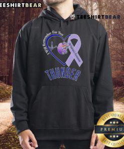 OKC Thunder hoodie with 'I Will Remember For You' Alzheimer's awareness ribbon, promoting support for Alzheimer's awareness.