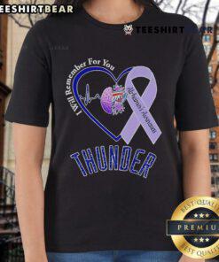 Top OKC Thunder I Will Remember For You Alzheimer's Awareness Ribbon Ladies Tee featuring a vibrant design.