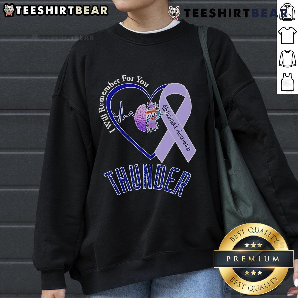 Top OKC Thunder sweatshirt featuring 'I Will Remember For You' Alzheimer's awareness ribbon design, perfect for fans.
