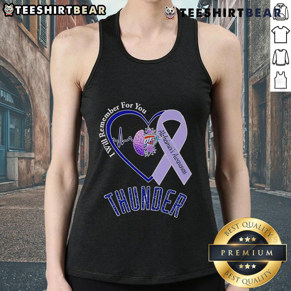 Top OKC Thunder I Will Remember For You Alzheimer's Awareness Ribbon Tank Top promoting awareness and support for Alzheimer's.