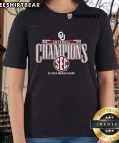2025 SEC Softball Season Champions tee featuring Oklahoma Sooners, celebrating their success in women's sports.