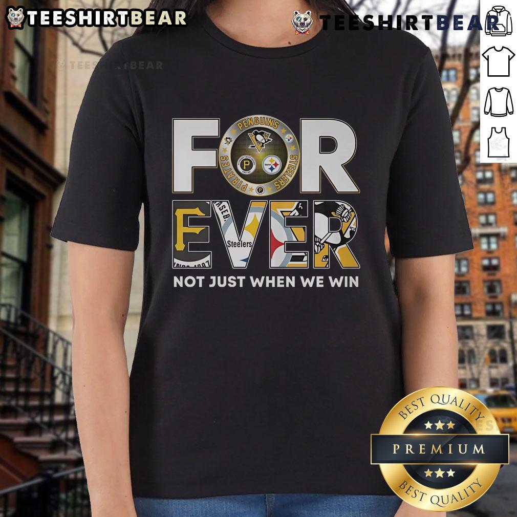 Top Pittsburgh Steelers, Pirates, and Penguins Forever tee for ladies, celebrating Pittsburgh sports pride and unity.